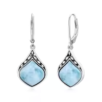 TOUPOP Sterling Silver Natural Gemstone Vintage Irish Celtic Teardrop Dangle Earrings-color_name:Larimar