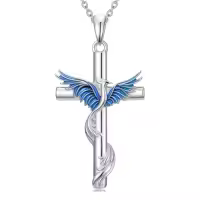 TOUPOP Sterling Silver Crystal Phoenix Necklace Pendant Jewelry-color_name:03-Blue Phoenix