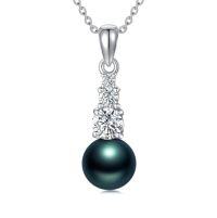 wholesale Black Pearl Necklacce For Women Sterling Silver Moissanite Black Freshwater Pearl Pendant Necklace Anniversary Jewelry Christmas Birthday Valentine Gifts For Women Wife Her Mom -style_name:Two moissanite