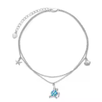 TOUPOP 925 Sterling Silver Sea Turtle Dolphin Mermaid Anklet Ocean Jewelry-style_name:Turtle