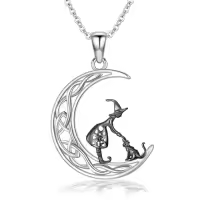TOUPOP Sterling Silver Witch Moon Ghost Pumpkin Bat Pendant Necklace-style_name:1-Witch