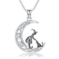 wholesale TOUPOP Halloween Necklace 925 Sterling Silver Witch Moon/ghost Pumpkin/bat Pendant Jewelry Christmas Birthday Halloween Gifts For Women -style_name:1-Witch