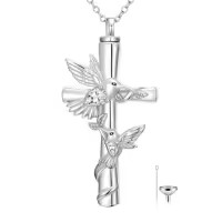 TOUPOP White Gold Plated S925 Sterling Silver Citrine Memorial Urn Necklace-color_name:Hummingbird Cross Urn-Apr