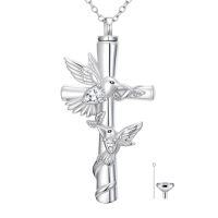 wholesale Hummingbird Cross Urn Necklaces For Ashes Women White Gold Plated S925 Sterling Silver Funnel Filler Memorial Cremation Jewelry With Citrine November Birthstone Xmas Gifts Ideas Sympathy Gifts For Women Loss Of Loved One -color_name:Hummingbird Cross Urn-Apr