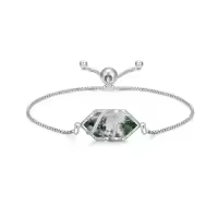 TOUPOP Sterling Silver Hexagon Gemstone Link Bracelet Fine Jewelry Gift-color_name:Moss Agate