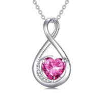wholesale TOUPOP Birthstone Necklace For Women S925 Sterling Silver Infinity Love Necklace Infinity Moon Jewelry Birthday Christmas Gifts For Women Mom Wife Girlfriend, 18"+2" Inches -color_name:10-Pink Tourmaline-Oct.