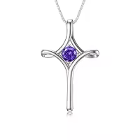 TOUPOP Sterling Silver Birthstone Cross Necklace For Women Fine Jewelry Gifts-color_name:02-Amethyst-February