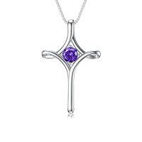 wholesale TOUPOP Cross Necklace For Women 925 Sterling Silver Birthstone Cross Pendant Fine Jewelry Anniversary Birthday Christmas Gifts For Her Mom Wife Girlfriend -color_name:02-Amethyst-February
