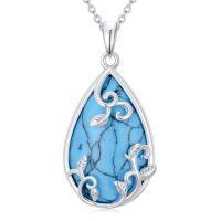 wholesale Butterfly/dragonfly/bee Necklace For Women 925 Sterling Silver Teardrop Moonstone Turquoise Pendant Animal Jewelry Christmas Gifts For Women -style_name:2-Turquoise Filigree