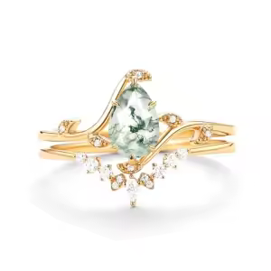 E Moss Agate Gold Ring