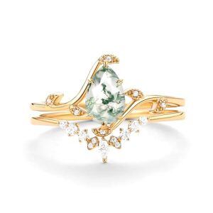 E Moss Agate Gold Ring