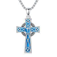 wholesale Cross Necklace 925 Sterling Silver Turquoise Tree Of Life Celtic Knot Cross Pendant Jewelry Christmas Gifts For Women -style_name:2-Hebrew Chai