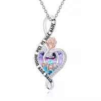 TOUPOP Sterling Silver & Crystal Rose Heart Necklace, I Love You To The Moon And Back-style_name:Mom Necklace With Purple Heart Crystal