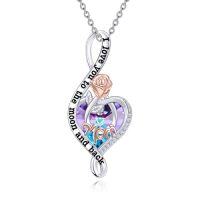 wholesale TOUPOP Gifts For Mom Grandma Nana Wife Daughter 925 Sterling Silver Rose Flower Love Heart Necklaces I Love You To The Moon And Back Gifts For Women -style_name:Mom Necklace With Purple Heart Crystal