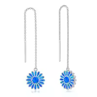 TOUPOP Sterling Silver Created Opal Threader Earrings Bar Leaves Sunflower Rose Daisy-style_name:5-Daisy