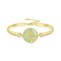 TOUPOP 14K Gold Plated Sterling Silver Jade Bracelet Tree Of Life Lotus Cat Hummingbird Dragonfly Bee Butterfly Jewelry Gift-style_name:Dragonfly