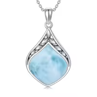 TOUPOP Sterling Silver Natural Gemstone Teardrop Pendant Necklace-color_name:Larimar