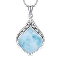 wholesale Teardrop Necklace 925 Sterling Silver Vintage Natural Gemstone Pendant Jewelry Birthday Christmas Gifts For Women Mom -color_name:Larimar