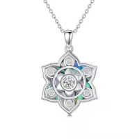 TOUPOP Sterling Silver Abalone Lotus Flower Necklace Yoga Pendant-style_name:5-Abalone Lotus
