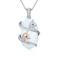 TOUPOP Sterling Silver Opal Necklace, Animal Pendant Gift for Women-style_name:2 Unicorn