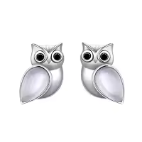 TOUPOP Sterling Silver Crystal Dolphin Butterfly Sea Turtle Frog Axolotl Stud Earrings-style_name:Owl Earrings