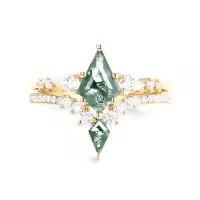 TOUPOP 10k 14k Gold Natural Moss Agate & Moissanite Women's Bridal Ring Set-style_name:F Moss Agate Gold Ring