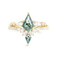 wholesale TOUPOP Natural Moss Agate Wedding Ring Set For Women 10k 14k 14k Solid Gold Moissanite Bridal Ring Set Engagement Ring Set Anniversary Natural Moss Agate Promise Rings For Her -style_name:F Moss Agate Gold Ring