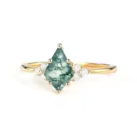 TOUPOP 10k/14k/18k Gold Natural Moss Agate Moissanite Engagement Ring-style_name:A Moss Agate Gold Ring