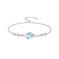 TOUPOP 925 Sterling Silver Oval Gemstone Bracelet Fine Jewelry Gift-color_name:Moonstone