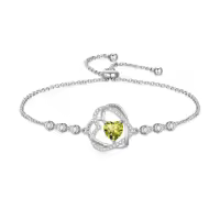 TOUPOP Sterling Silver Birthstone Double Heart Bracelet Love Forever Jewelry Gifts-color_name:08-August-Peridot