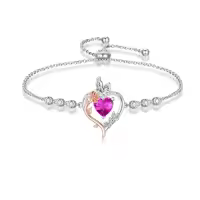 TOUPOP Sterling Silver Rose Quartz Butterfly Heart Birthstone Bracelet-color_name:10-October-Pink Tourmaline