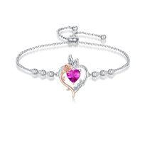 wholesale TOUPOP Rose Heart Birthstone Bracelet 925 Sterling Silver Butterfly Heart Bracelet Love Birthstone Jewelry Anniversary Birthday Christmas Gifts For Women Girlfriend Wife Her -color_name:10-October-Pink Tourmaline