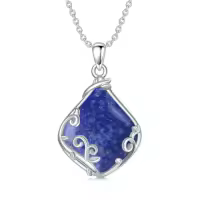 TOUPOP Sterling Silver Teardrop Gemstone Filigree Pendant Necklace-color_name:A-Lapis Lazuli