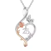TOUPOP 925 Sterling Silver Rose Heart Infinity Necklace Butterfly Jewelry Gifts-style_name:25th