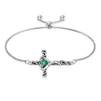 TOUPOP 925 Sterling Silver Birthstone Cross Heart Bracelet For Women-color_name:05-May-Emerald