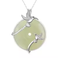 TOUPOP Sterling Silver Jade Cat Hummingbird Dragonfly Butterfly Bee Necklace-style_name:Hummingbird-White Gold