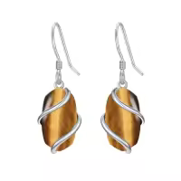 TOUPOP 925 Sterling Silver Gemstone Dainty Drop Earrings-color_name:Dangle-Tiger Eye Stone