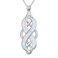 TOUPOP Sterling Silver Opal Celtic Knot Pendant Necklace-color_name:2-White Gold Celtic Kont