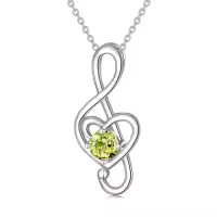 TOUPOP Sterling Silver Birthstone Music Note Necklace Fine Jewelry Gift-color_name:08-August-Peridot