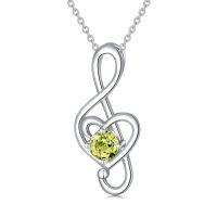 wholesale Birthstone Music Note Necklace 925 Sterling Silver Musical Fine Jewelry For Women Music Lovers Student Teacher Birthday Christmas Gifts -color_name:08-August-Peridot