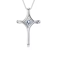 TOUPOP Sterling Silver Birthstone Cross Necklace For Women Fine Jewelry Gifts-color_name:04-Synthetic Diamond-April