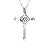 wholesale TOUPOP Cross Necklace For Women 925 Sterling Silver Birthstone Cross Pendant Fine Jewelry Anniversary Birthday Christmas Gifts For Her Mom Wife Girlfriend -color_name:04-Synthetic Diamond-April