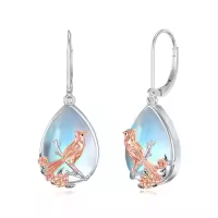 TOUPOP Sterling Silver Lotus Axolotl Hummingbird Sea Turtle Dangle Drop Earrings-style_name:Bird-Moonstone