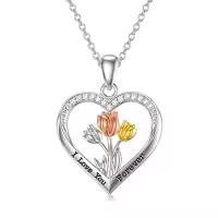 TOUPOP Sterling Silver Tulips Rose Sunflower Lotus Flower Pendant Necklace-style_name:01-Tulips