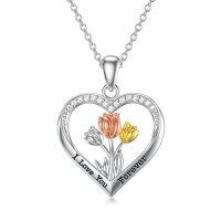 wholesale TOUPOP Tulips/rose/sunflower/lotus Necklace Sterling Silver Flower Pendant Jewelry Flower Tulips/rose/sunflower/lotus Gifts For Women Birthday -style_name:01-Tulips