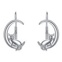 wholesale TOUPOP Moon Animals Leverback Earring For Women Sterling Silver Dangle Drop Hoop Earrings For Women Birthday Anniversary Christmas -style_name:04-Leverback-Cat
