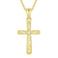 TOUPOP 14K Gold Necklace Women Infinity Heart Rose Sunflower Celtic Cross Pendant-style_name:Filigree Cross Necklace