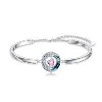 wholesale TOUPOP Birthstone Bracelet For Women 925 Sterling Silver Moon And Star Bangle Bracelet Blue Circle Crystal Jewelry Birthday Christmas Gifts For Women Wife Girlfriend -color_name:10-Pink Tourmaline-Oct.