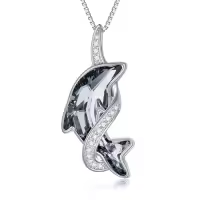 TOUPOP Sterling Silver Dolphin Pendant Necklace with Crystal Jewelry Christmas Valentine Mothers Day Birthday Gifts for Women Mom Girls Her-style_name:A-dolphin with infinity-Grey Crystal