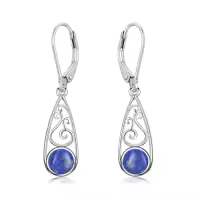 TOUPOP Sterling Silver Celtic Filigree Teardrop Leverback Earrings-style_name:Lapis Lazuli